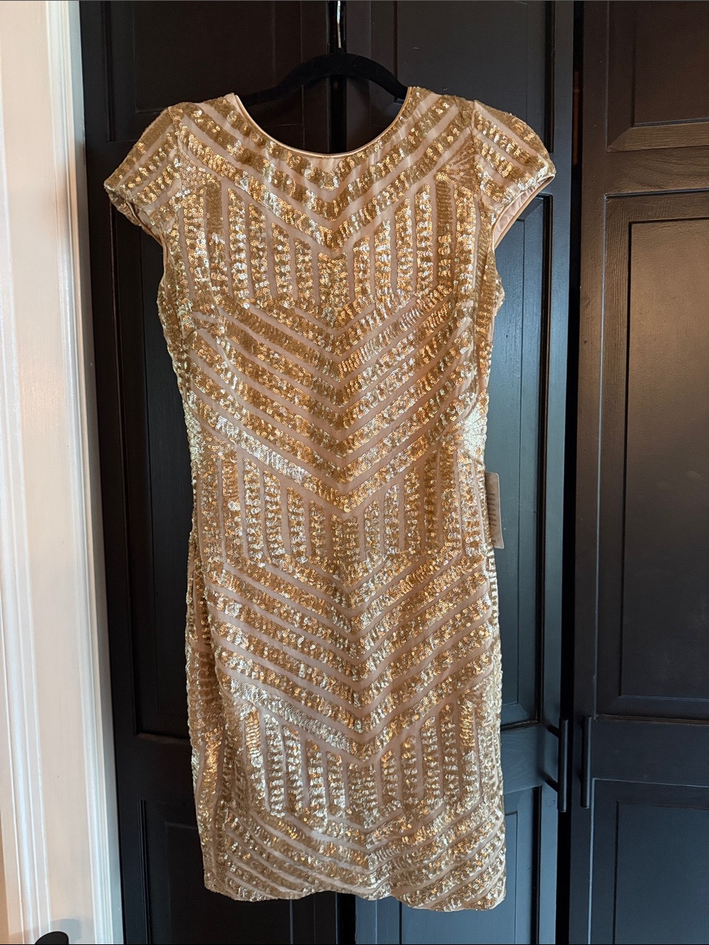 NWT Dress the Population Gold Sequin Cap-Sleeve Mini Dress